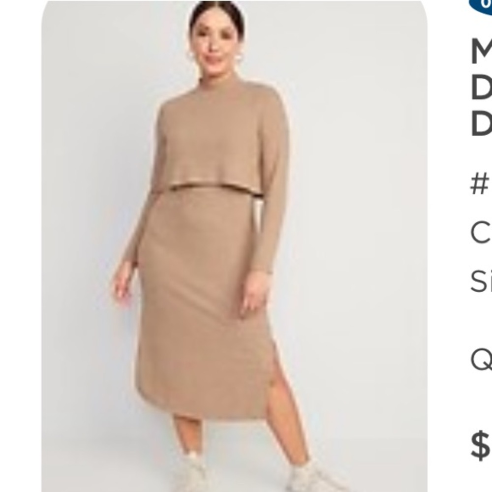 Maternity/Nursing mock neck double layer midi dress in Acacia